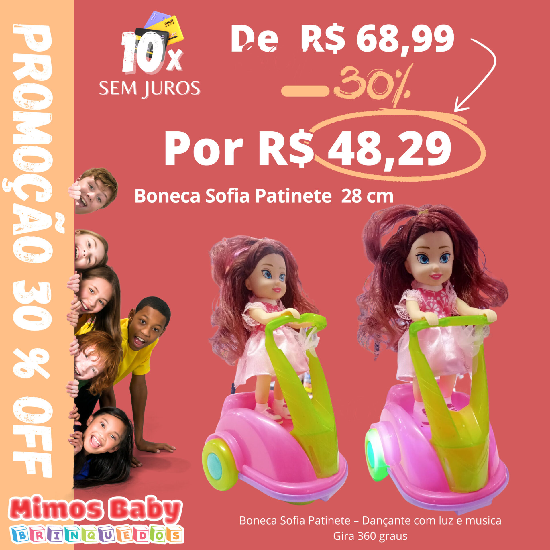 Boneca Sofia Patinete – Dançante com luz e musica 28 Centímetros